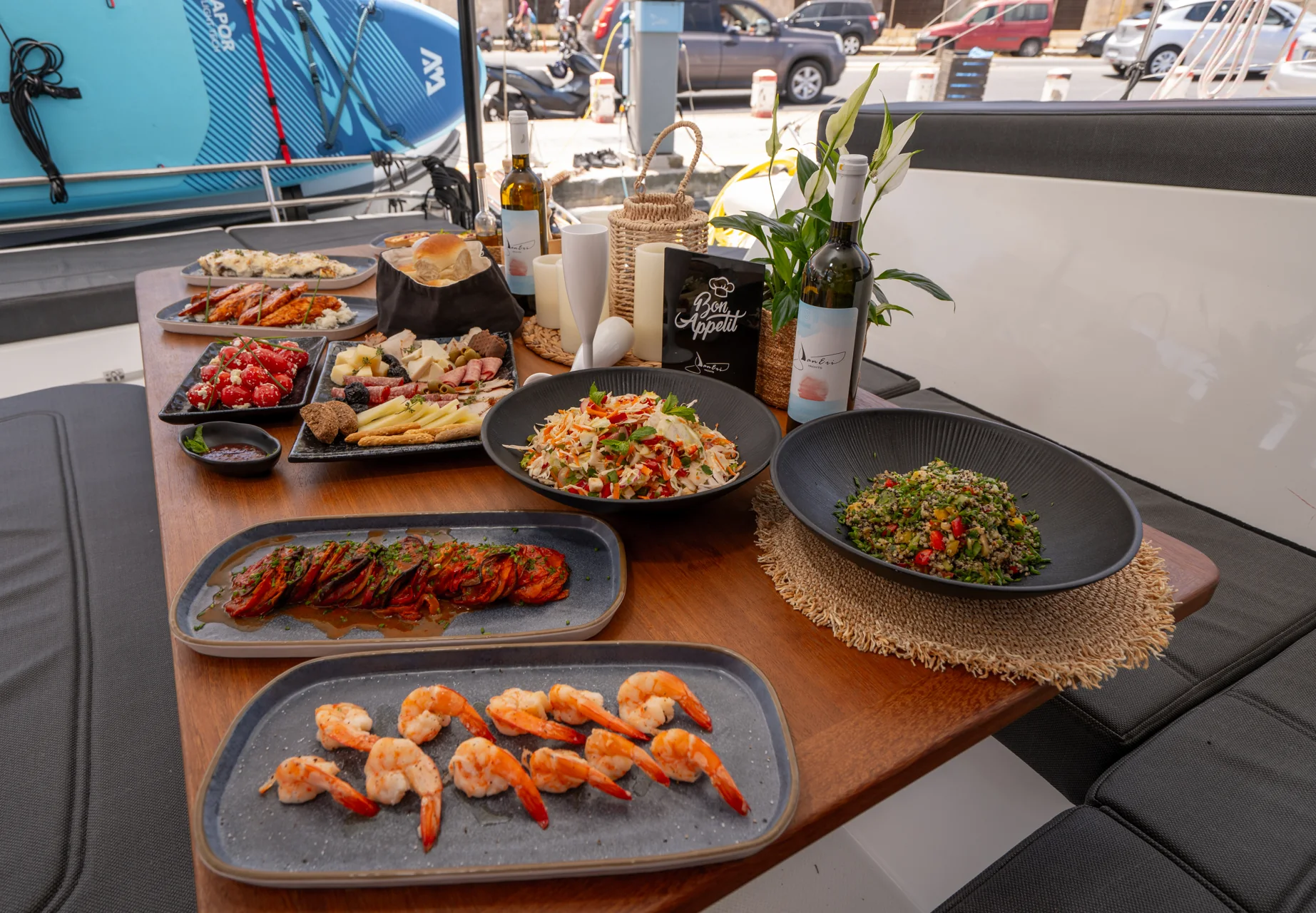 Fresh Mediterranean food served aboard a DanEri yacht