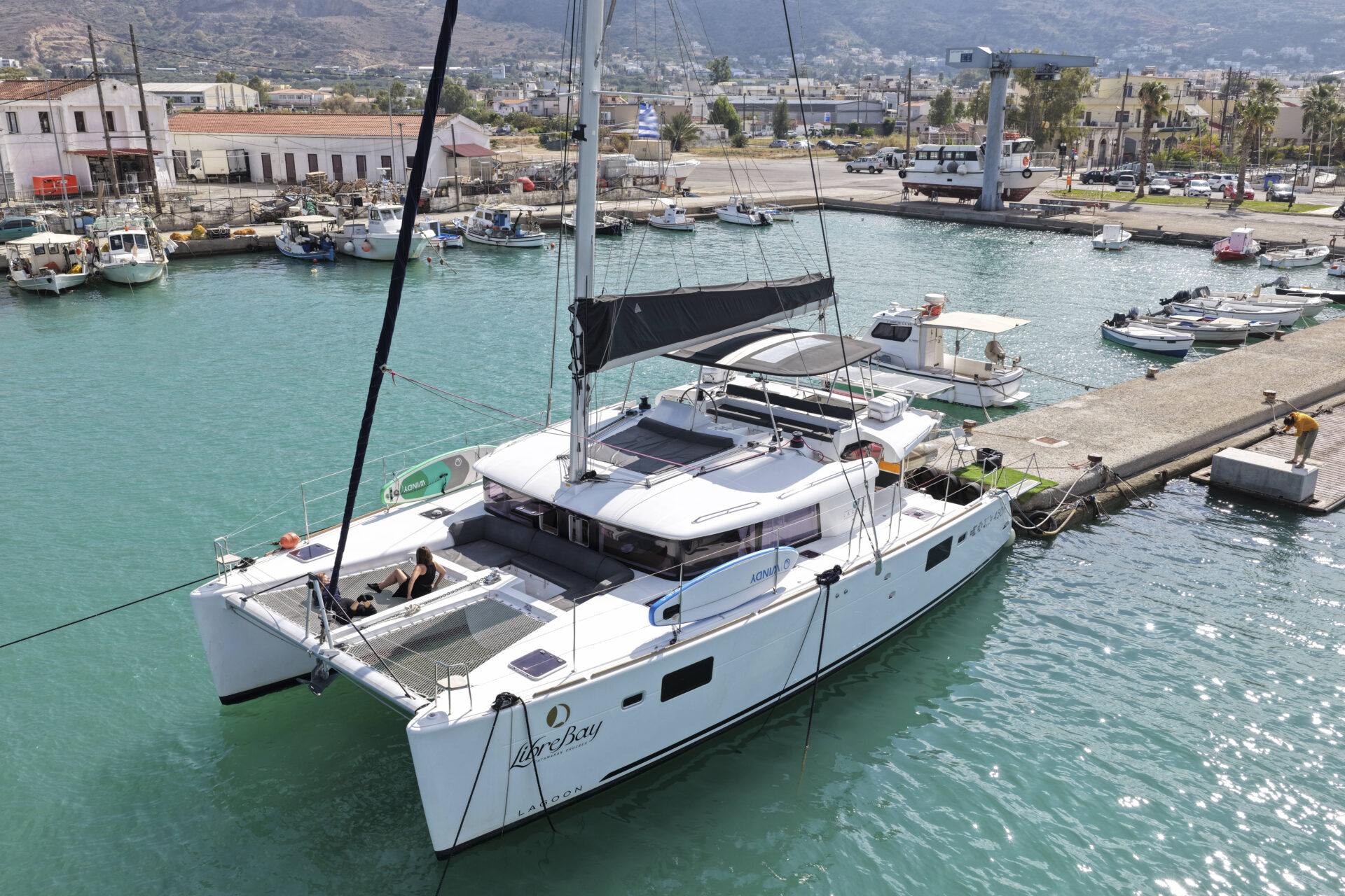 Romantic catamaran cruise near Bali Bay at sunset in Crete