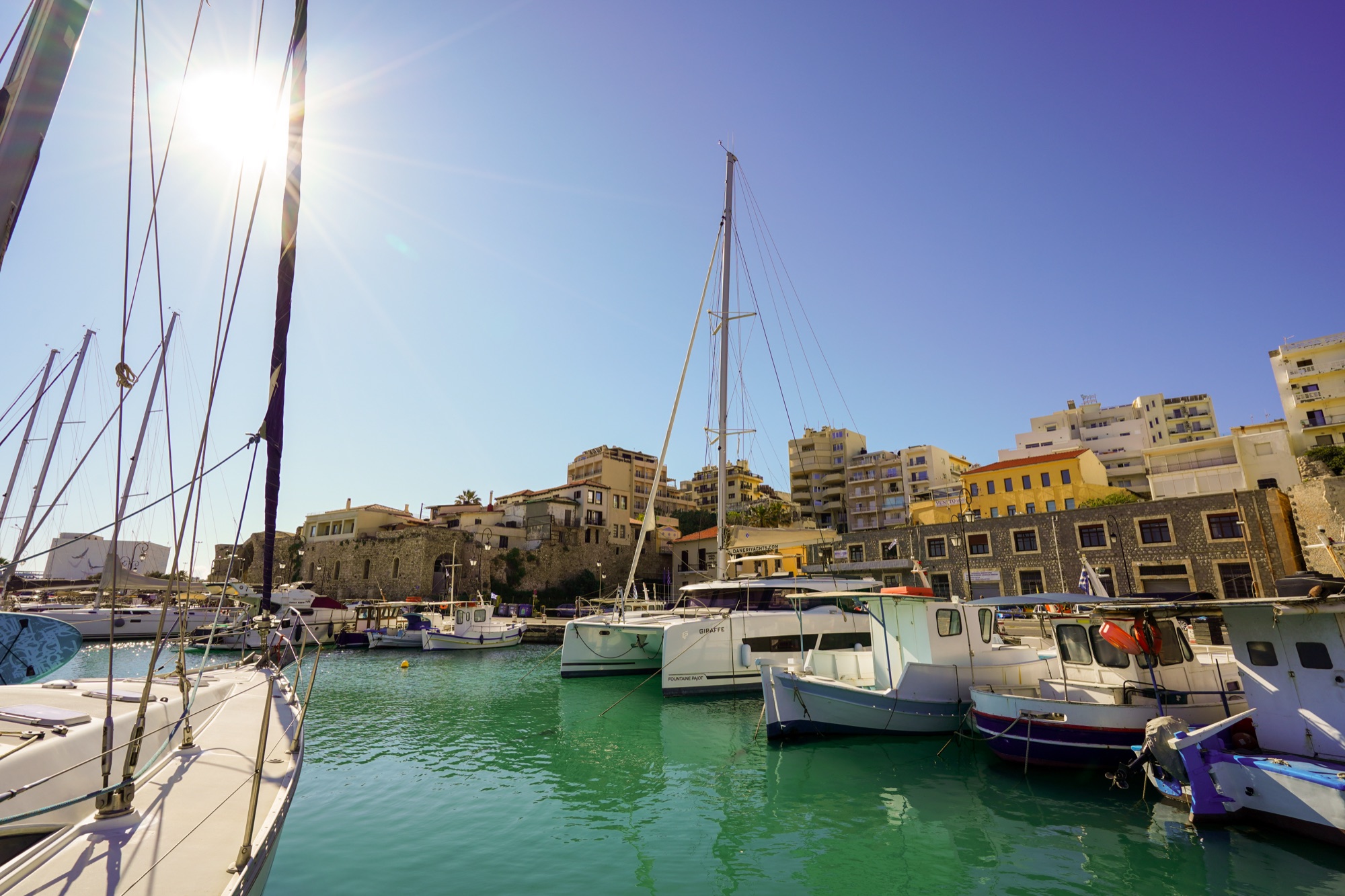 Heraklion's old harbour and town from the water, the base for Knossos and the museum