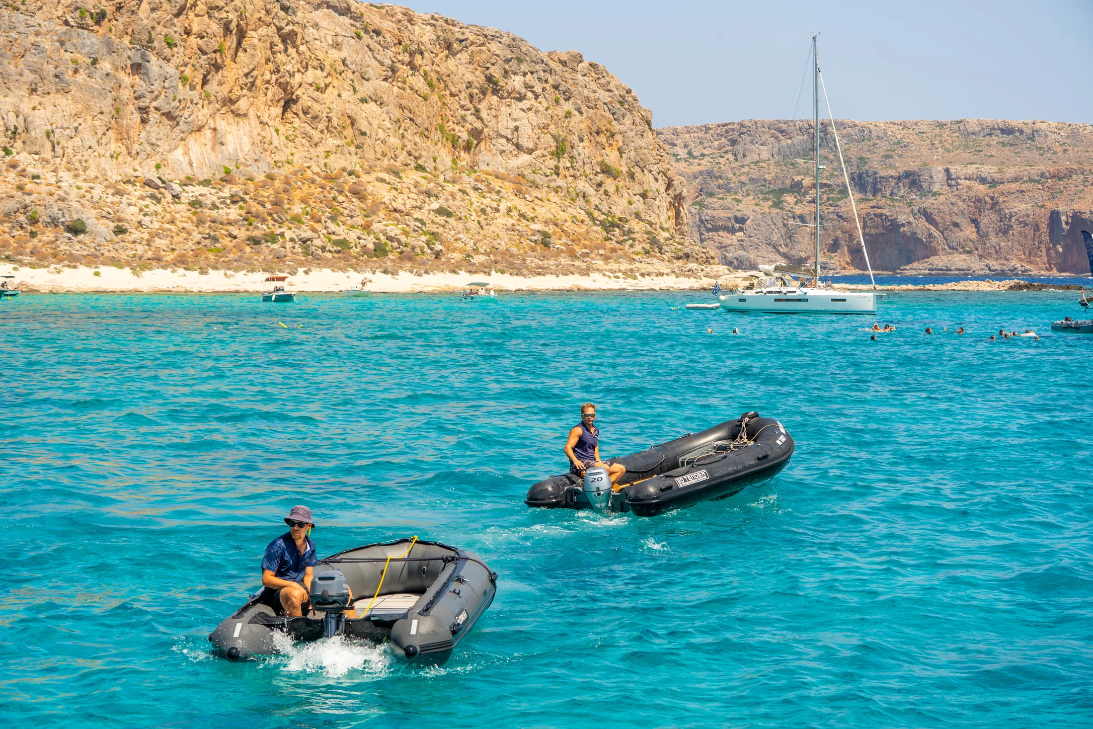 DanEri tenders and catamaran at Balos