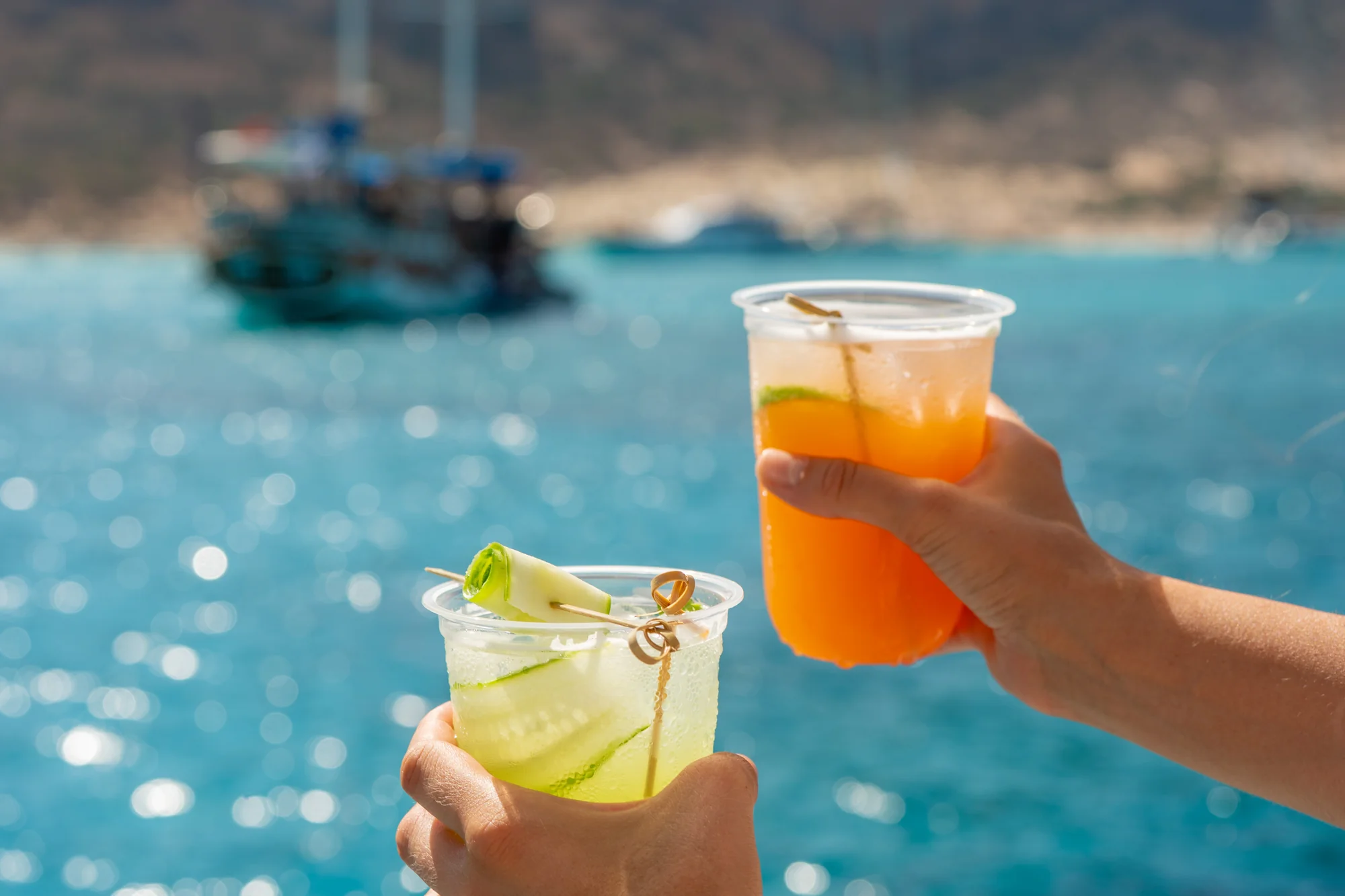 Refreshing drinks beside the turquoise waters of Balos