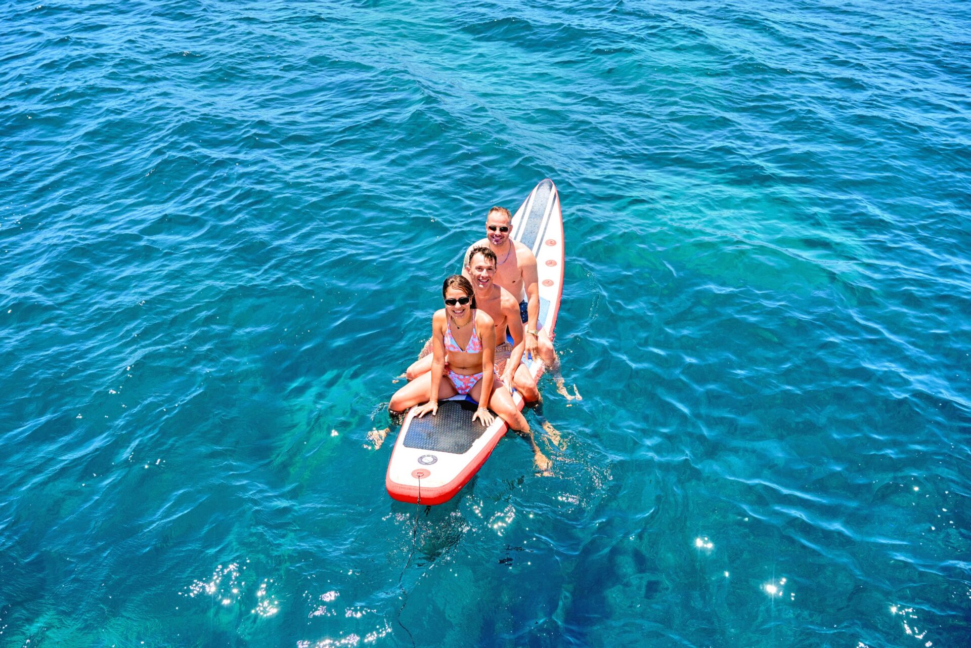 The DanEri catamaran at anchor in a sheltered Rhodes bay